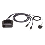 US3312 2-портовий 4K USB-C DisplayPort кабельний KVM перемикач з пультом віддаленого перемикання порту